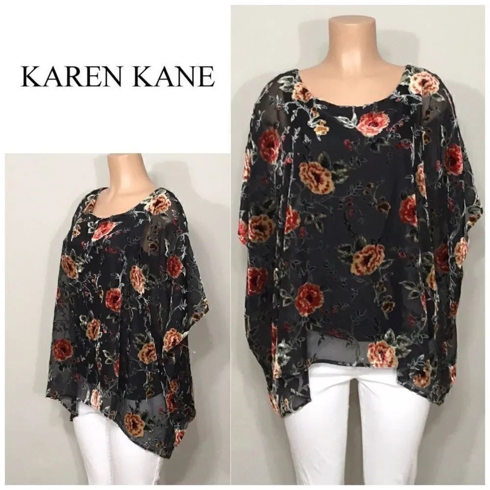 Karen Kane floral layered scarf top. NWOT